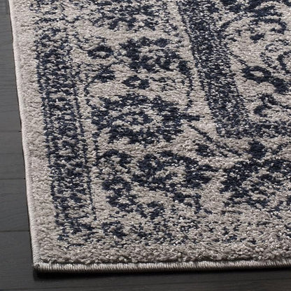 SAFAVIEH Adirondack Collection Runner Rug - 2'6" x 12', Grey & Navy, Distressed Vintage Floral Design, Non-Shedding & Easy to Clean, Ideal for Hallway, Foyer, Entryway, Bedroom (ADR109P)