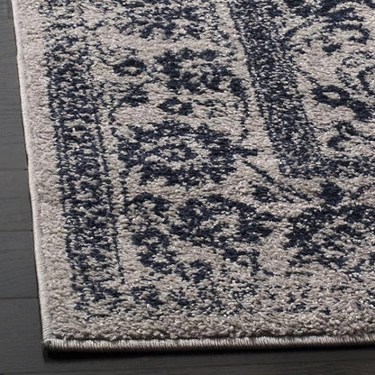 SAFAVIEH Adirondack Collection Area Rug - 6' Square, Grey & Navy, Distressed Vintage Floral Design, Non-Shedding & Easy to Clean, Ideal for Living Room, Bedroom, Dining Space (ADR109P)