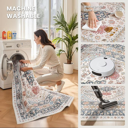 zesthome 5x7 Area Rugs - Ultra-Thin Washble Rug, Stain Resistant Anti Slip Backing Rugs for Living Room,Bedroom, Vintage Home Decor Area Rug (Multi,5'x7')
