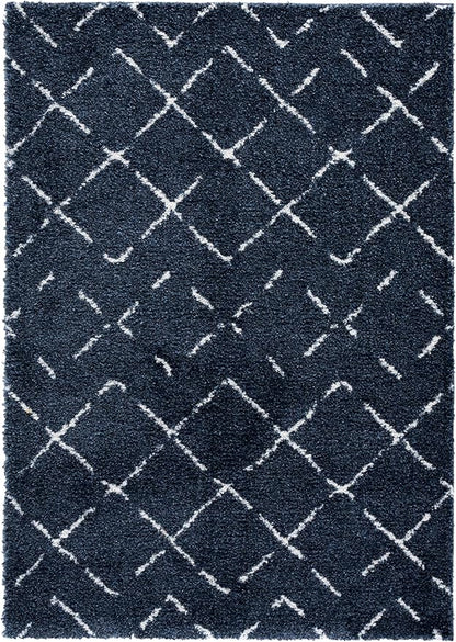SAFAVIEH Arizona Shag Collection Area Rug - 5'1" x 7'6", Slate Blue & Ivory, Moroccan Boho Design, Non-Shedding & Easy to Clean, Ideal for Living Room, Bedroom, Dining Space (ASG743L)