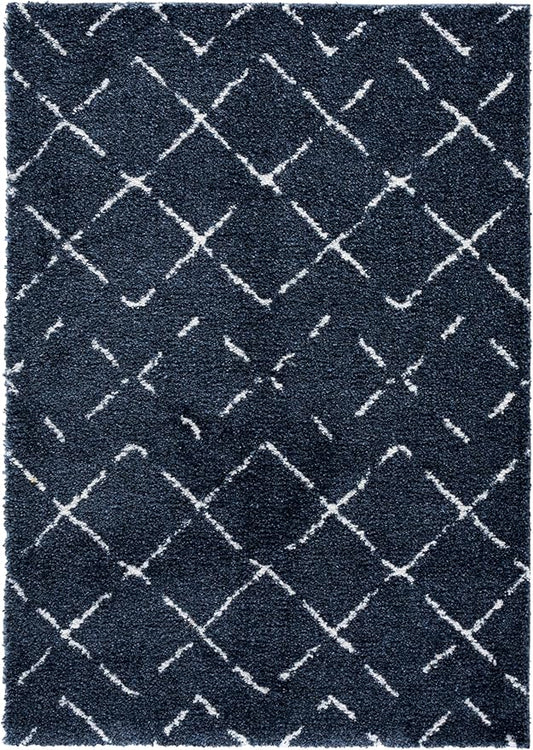 SAFAVIEH Area Rug 4x6 - Arizona Shag Collection - Slate Blue & Ivory, Moroccan Boho Design, Non-Shedding & Easy to Clean, Ideal for Living Room, Bedroom, Dining Space (ASG743L)