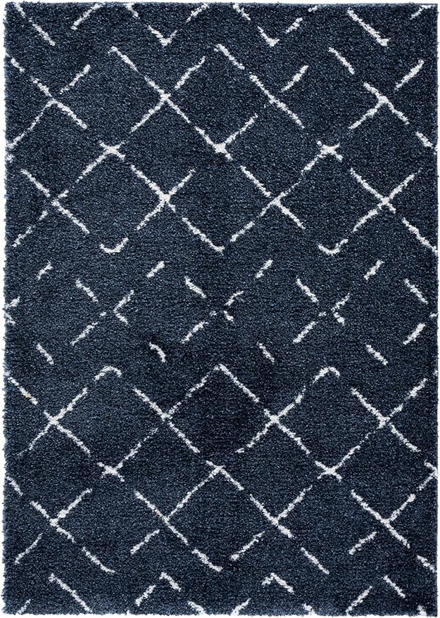 SAFAVIEH Arizona Shag Collection Area Rug - 6'7" x 9'2", Slate Blue & Ivory, Moroccan Boho Design, Non-Shedding & Easy to Clean, Ideal for Living Room, Bedroom, Dining Space (ASG743L)