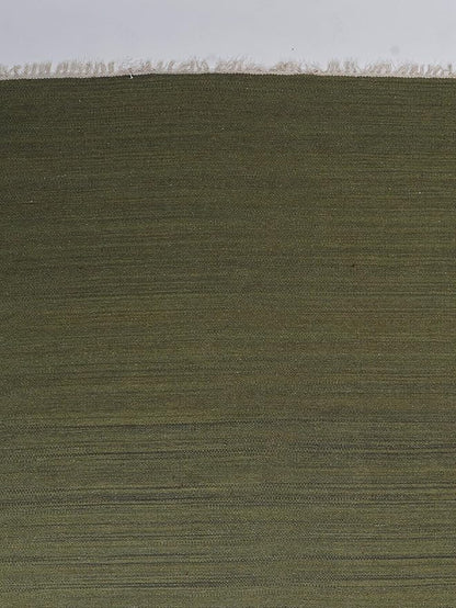 Rugsotic Carpets Hand Woven Flat Weave Kilim Wool 4'x6' Area Rug Solid Olive D00111
