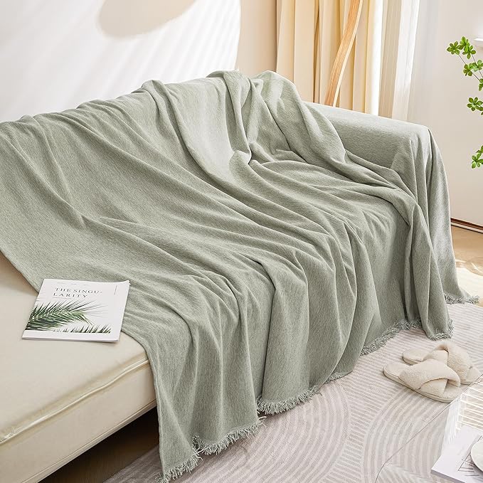 MEETSKY Green Sofa Covers for Dogs - 2 Cushion Chenille Slipcover for Sectional L-Shaped Couch - Pets Protector Furniture Cover, 71" x 134", Sage Green