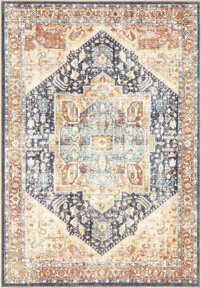 Keen Home Design 10x14 Rug - Machine Washable Area Rug with Non-Slip Backing, Ideal for Living Room, Dining Room, Bedroom - Vintage, Easy Clean, Durable, Low Pile Rug - (9'7" x 14')