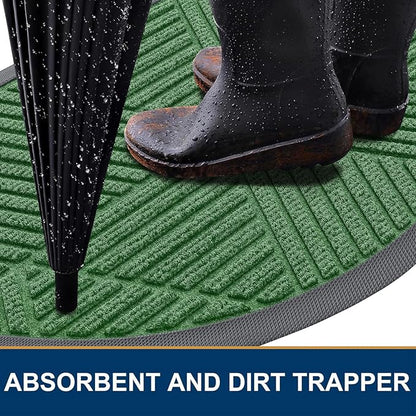 Smiry Half Circle Front Door Mat Outside Entrance, Heavy Duty Sturdy Natural Rubber Doormat, Trap Dirt and Moisture, Low Profile Mats for Indoor Outdoor Entry, Irregular Triangle (47x32, Green)