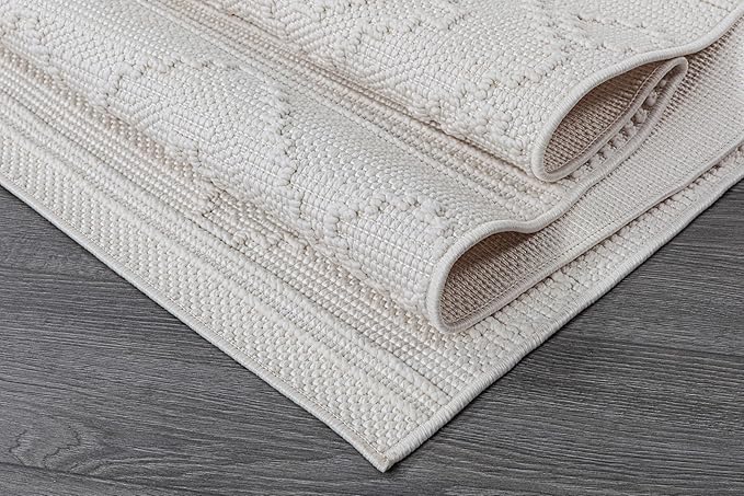 Beverly Rug Micro Loop Large Area Rug White 10x14 Modern Luxury Boho Geometric Durable Indoor Area Rugs for Living Dining Room Office Stain Resistant Non Shedding Casual Indoor Carpet White 10 x 14