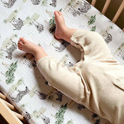 Muslin Bassinet Fitted Sheets, 2 Pack for Baby Boy and Girl, Soft Breathable Baby Pad/Mattress Sheet, Fit for Hourglass Oval and Rectangle Bassinet Mattress (Cute Zebra)