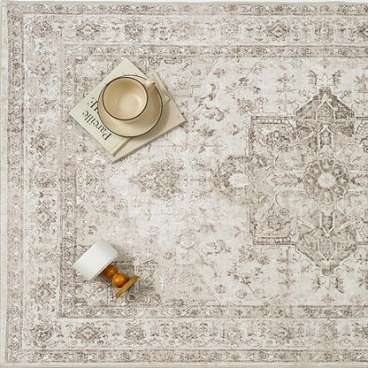 Taupe Runner Rug 2x6 Hallway Kitchen Washable Vintage Carpet Non Slip Retro Distressed Low Pile Soft Oriental Medallion Thin Long Throw Rug for Entryway Bathroom Office Laundry Dining Room
