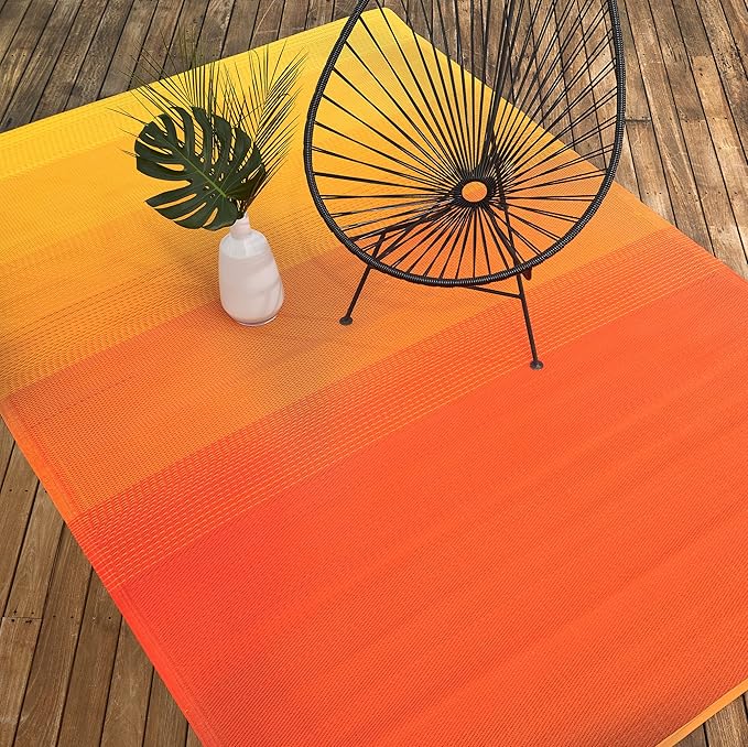 Fab Habitat Outdoor Rug - Waterproof, Fade Resistant, Crease-Free - Premium Recycled Plastic - Ombre Stripe- Porch, Deck, Balcony, Mudroom, Laundry Room, Patio - Big Sur - Sunset - 3 x 5 ft