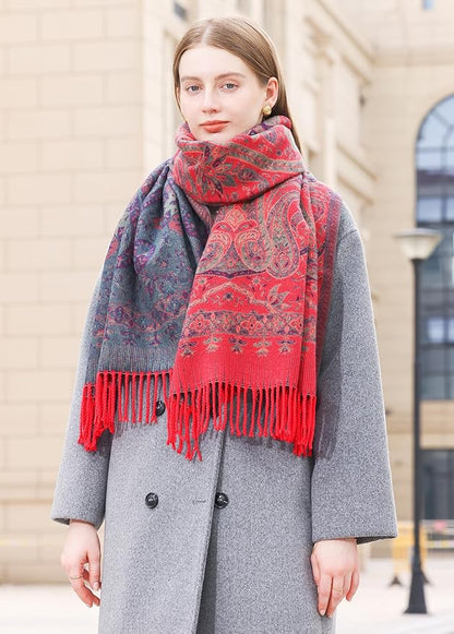 Wander Agio Warm Fashion Scarf Long Shawl Large Blanket Winter Wraps Scarves for Women Cashmere Jacquard Vintage Paisley