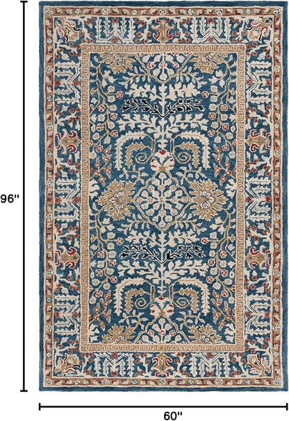 SAFAVIEH Antiquity Collection Area Rug - 5' x 8', Dark Blue & Multi, Handmade Traditional Oriental Wool, Ideal for High Traffic Areas in Living Room, Bedroom (AT64B)