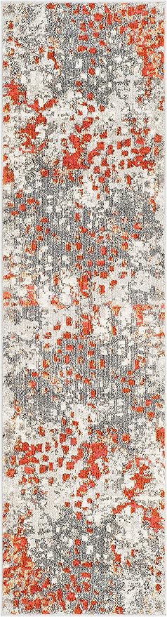 SAFAVIEH Monaco Collection Runner Rug - 2'2" x 10', Grey & Orange, Boho Chic Abstract Watercolor Design, Non-Shedding & Easy Care, Ideal for High Traffic Areas in Living Room, Bedroom (MNC225H)