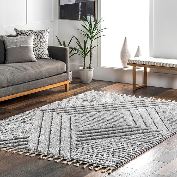 nuLOOM Risette Light Grey, 10' x 14', Geometric, Soft and Textured, High Traffic, Stain Resistant, Easy Clean, Durable Area Rug for Bedroom, Living Room, Dining Space, Den, Foyer, Entryway