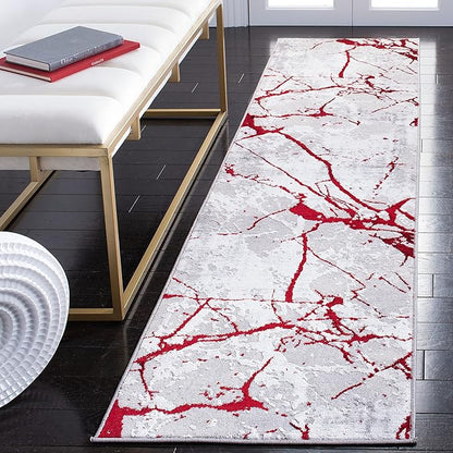 SAFAVIEH Amelia Collection Runner Rug - 2' x 8', Grey & Red, Modern Abstract Design, Non-Shedding & Easy Care, Ideal for High Traffic Areas in Living Room, Bedroom (ALA293L)