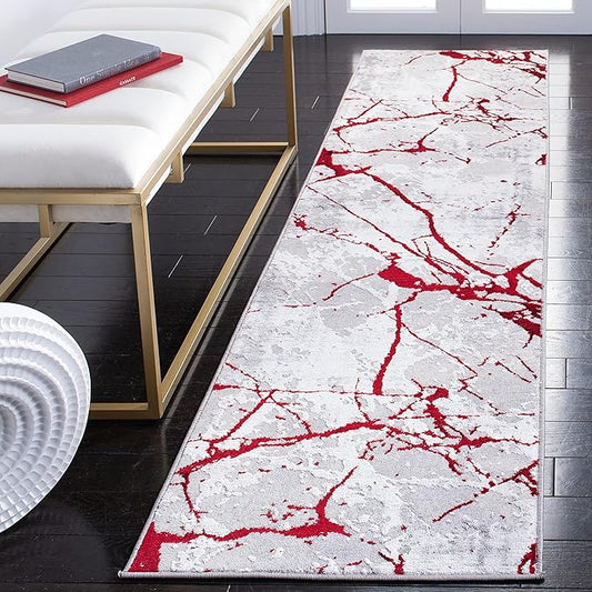 SAFAVIEH Amelia Collection Runner Rug - 2' x 8', Grey & Red, Modern Abstract Design, Non-Shedding & Easy Care, Ideal for High Traffic Areas in Living Room, Bedroom (ALA293L)