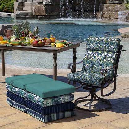 ARDEN Outdoor Chair Cushion, 21 x 20, Rain-Proof, Fade Resistant Sapphire Aurora Blue Damask