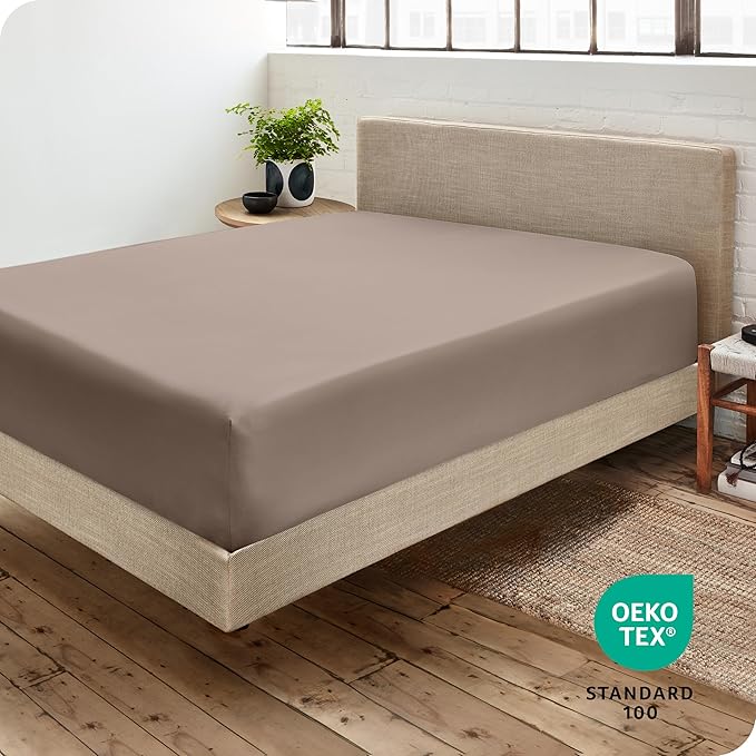 Bare Home Fitted Bottom Sheet Queen Size - Premium 1800 Microfiber - Ultra-Soft Hotel Luxury - Deep Pocket - Durable and Long Lasting (Queen, Taupe)