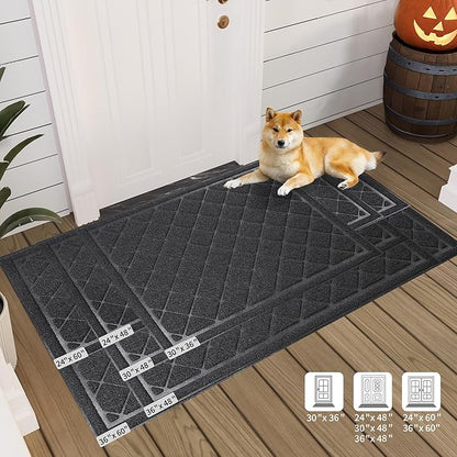 Front Door Mat Indoor Outdoor, 48" x 36" Non Slip Welcome Doormat for Entryway, Heavy Duty Low Profile Entrance Rug for High Traffic Areas, Patio, Outside Entry, Yard, Porch Waterproof
