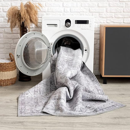 Bloom Rugs Washable Non-Slip 5' x 7' Rug - Orange/Teal Blue Traditional Bordered Area Rug for Living Room, Bedroom, Dining Room, and Kitchen - Exact Size: 5' x 7'