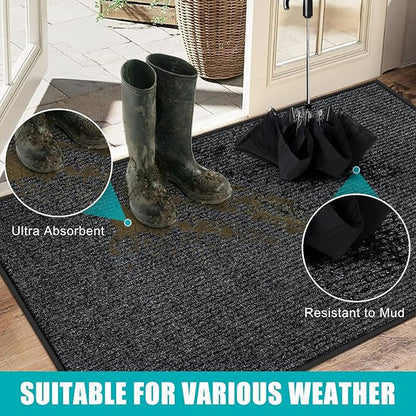 Azadx 4'x8' Indoor Outdoor Door Mat Heavy Duty Front Door Mat Ultra Absorbent Muddy Dirt Resist Welcome Door Mats Non-Slip Backing Entrance Mat for Home Commercial Outdoor Entrance Floor Mat