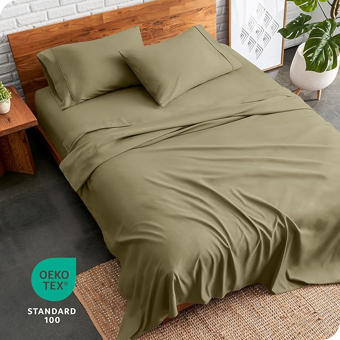 Bare Home Split King Sheet Set - 1800 Ultra-Soft Microfiber Bed Sheets - Double Brushed - Deep Pockets - Easy Fit - 5 Piece Set - Bed Sheets (Split King, Olive)
