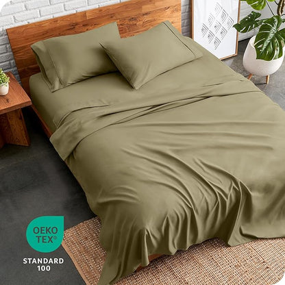 Bare Home Split King Sheet Set - 1800 Ultra-Soft Microfiber Bed Sheets - Double Brushed - Deep Pockets - Easy Fit - 5 Piece Set - Bed Sheets (Split King, Olive)