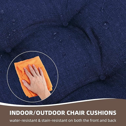 RACE LEAF Outdoor Seat Cushions Set of 2, 17" x 17" Square Patio Cushions, Plump Filling Tufted Water-Resistant Olefin Chair Seat Cushion with Ties for Non-Slip Support, Navy