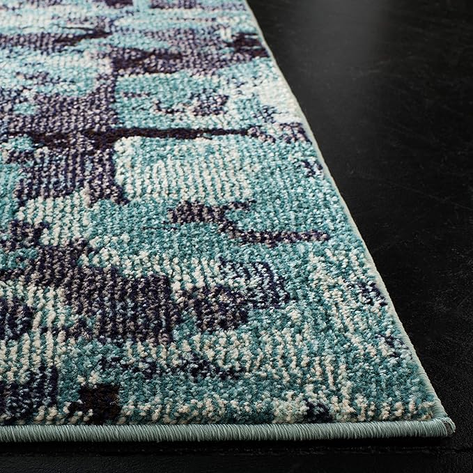 SAFAVIEH Monaco Collection Area Rug - 8' x 11', Light Blue & Multi, Boho Chic Abstract Watercolor Design, Non-Shedding & Easy Care, Ideal for High Traffic Areas in Living Room, Bedroom (MNC225J)
