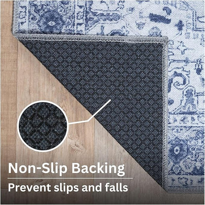 Bloom Rugs Washable Non-Slip 4' x 6' Rug - Gray/Blue Traditional Medallion Area Rug for Living Room, Bedroom, Dining Room, and Kitchen - Exact Size: 4' x 6'