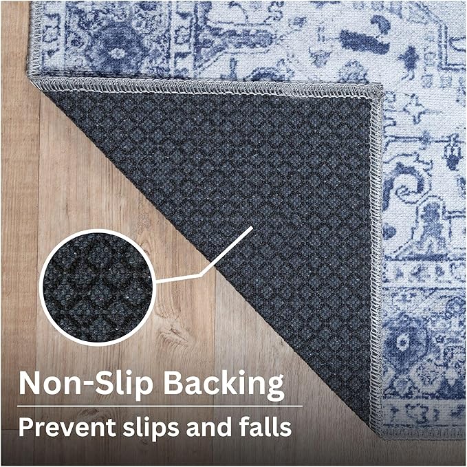Bloom Rugs Washable Non-Slip 3' x 5' Rug - Gray/Blue Traditional Medallion Area Rug for Living Room, Bedroom, Dining Room, and Kitchen - Exact Size: 3' x 5'