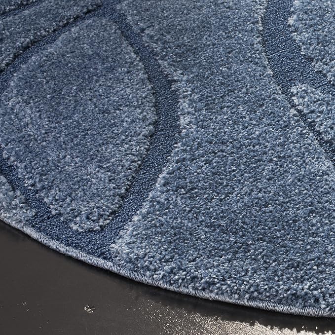 SAFAVIEH Florida Shag Collection 8' Round Light Blue/Blue SG471 Abstract Wave Non-Shedding Living Room Bedroom 1.2-inch Thick Area Rug