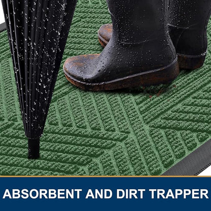 Smiry Front Door Mat Outside Entrance, Heavy Duty Sturdy Natural Rubber Doormat, Trap Dirt and Moisture, Easy Clean Low Profile Mats for Indoor Outdoor Entry, Irregular Triangle (71x47, Green)