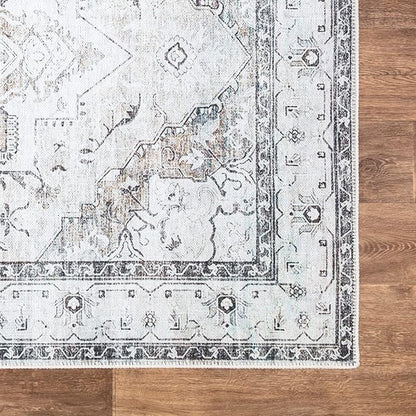 Bloom Rugs Washable Non-Slip 3' x 5' Rug - Brown/Beige/Charcoal Traditional Area Rug for Living Room, Bedroom, Dining Room, and Kitchen - Exact Size: 3' x 5'