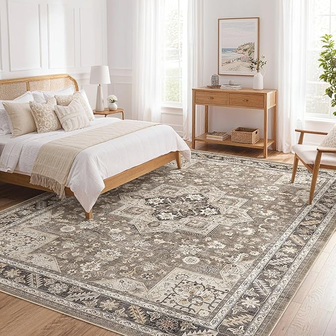 Vintage Living Room Area Rug 5x7 - Large Soft Washable Oriental Traditional Distressed Farmhouse Rugs for Bedroom - Indoor Floor Accent Carpet for Home Office House Decor - Brown