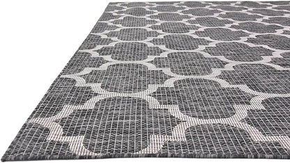 Unique Loom Outdoor Trellis Collection Area Rug (9' x 12' Rectangle, Black/ Ivory)