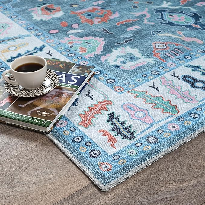 Fame Rugs Teal Modern Oushak Rug 2'6"x10, Vintage Turkish Colorful Oriental Antique Inspired Foldable Long Washable Runner Rugs, Luxury Living Room Bedroom (995T, 2'6" x 10')