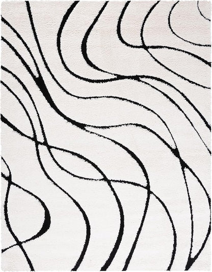 SAFAVIEH Florida Shag Collection Area Rug - 8' x 10', Ivory & Black, Non-Shedding & Easy Care, 1.2-inch Thick Ideal for High Traffic Areas in Living Room, Bedroom (SG471-1290)