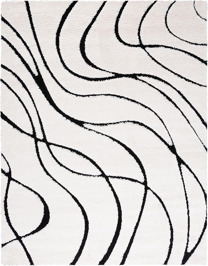 SAFAVIEH Florida Shag Collection Area Rug - 9'6" x 13', Ivory & Black, Non-Shedding & Easy Care, 1.2-inch Thick Ideal for High Traffic Areas in Living Room, Bedroom (SG471-1290)