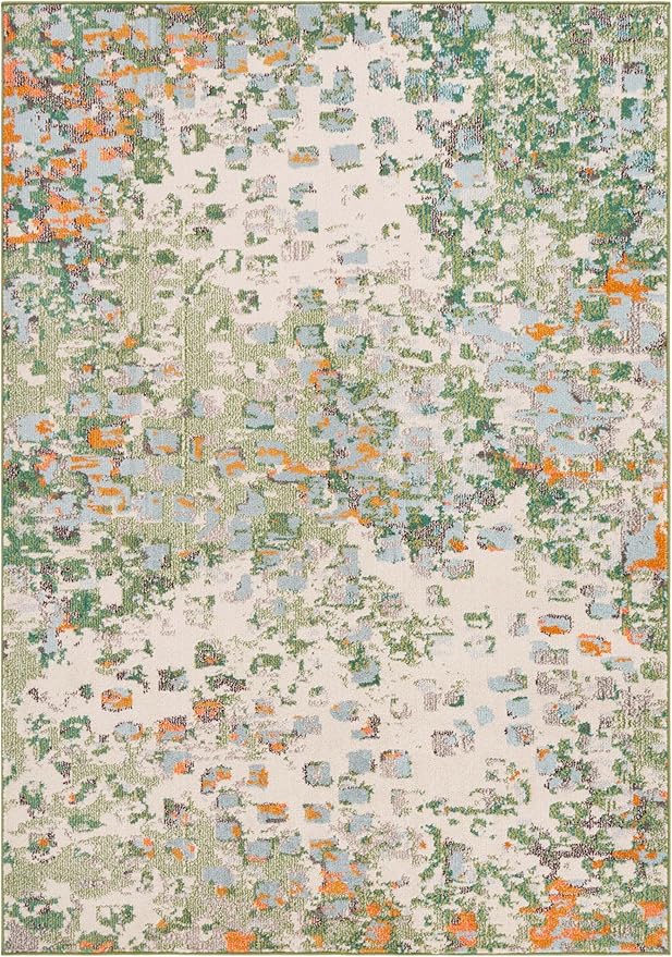 SAFAVIEH Monaco Collection Area Rug - 6'7" x 9'2", Sage & Rust, Abstract Watercolor Design, Non-Shedding & Easy Care, Ideal for High Traffic Areas in Living Room, Bedroom, Dining (MNC225W-6)