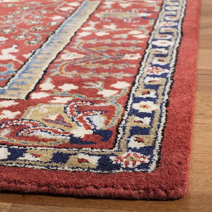SAFAVIEH Antiquity Collection Area Rug - 4' Square, Red & Multi, Handmade Traditional Oriental Wool, Ideal for High Traffic Areas in Living Room, Bedroom (AT64A)
