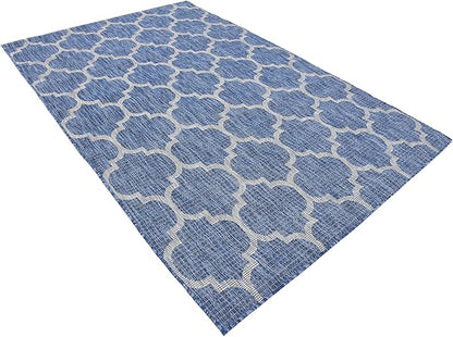 Unique Loom Outdoor Trellis Collection Area Rug (5' 3" x 8' Rectangle, Navy Blue/ Ivory)