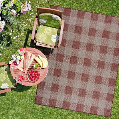 CAMILSON Outdoor Rug - Modern Area Rugs for Indoor and Outdoor Patios, Kitchen and Hallway mats - Easy Cleaning Non Shedding Washable Outside Carpet (8x10, Buffalo - Copper/Grey)