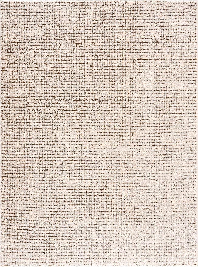 Hauteloom Keita Contemporary Mosaic Area Rug - High Pile Fluffy Soft Shag Carpet for Living Room, Bedroom - Cream, Brown - 18" x 18" Sample