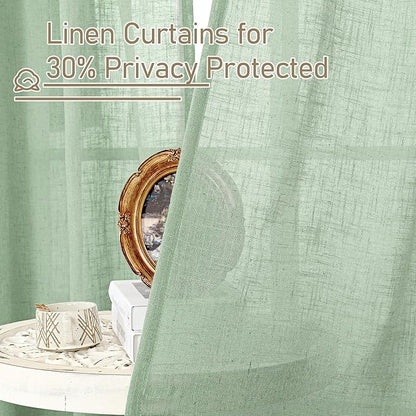 LAMIT Fresh Green Linen Curtains for Living Room, 80 Inch Faux Linen Textured Light Filtering Drapes Back Tab and Rod Pocket Boho Panels for Farmhouse/Bedroom/Porch, 52 x 80 Inch, 2 Panels Set