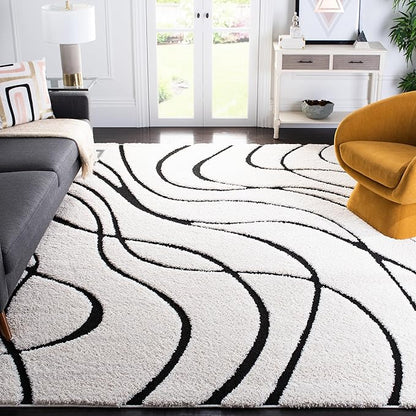 SAFAVIEH Florida Shag Collection Area Rug - 8'6" x 12', Ivory & Black, Non-Shedding & Easy Care, 1.2-inch Thick Ideal for High Traffic Areas in Living Room, Bedroom (SG471-1290)