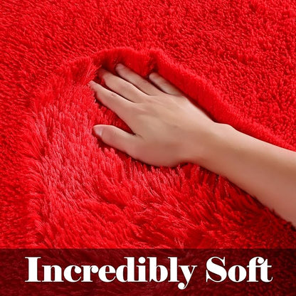 ONASAR Red Area Rugs for Bedroom Living Room, Washable Fluffy 4x6 Indoor Bedside Floor Throw Rug, Soft Plush Shaggy Carpet for Nursery Kids Girls Boys Teen Dorm Home Office Decor Aesthetic