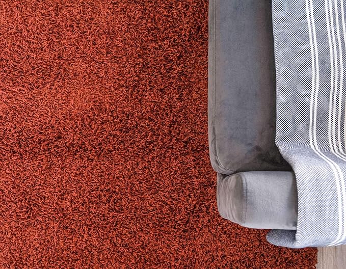 Unique Loom Solid Shag Collection Area Rug (8' x 10' Rectangle, Terracotta)