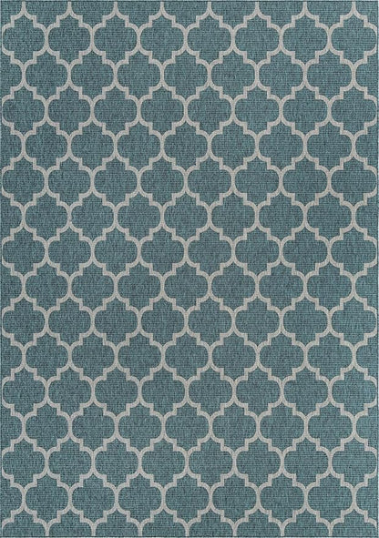 Unique Loom Outdoor Trellis Collection Area Rug (10' x 14' 1" Rectangle, Teal/ Gray)