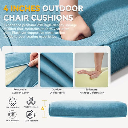 Patio Cushions for Outdoor Furniture - 22" x 25" x 4" UV Resistant Thick Foam Cushions Water Resistant Replacement Cushion for Outdoor Patio Furniture Chair/Sofa/Couch | Light Blue | 3-Pack |